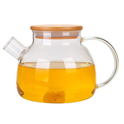 Chaleira de Vidro com Coador e Tampa de Bambu 1L