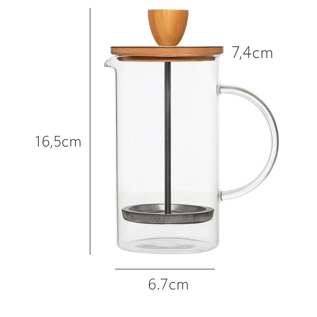 Cafeteira Prensa Francesa de Vidro com Tampa de Bambu 350ml