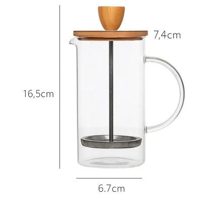 Cafeteira Prensa Francesa de Vidro com Tampa de Bambu 350ml