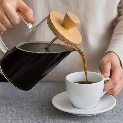 Cafeteira Prensa Francesa de Vidro com Tampa de Bambu 350ml