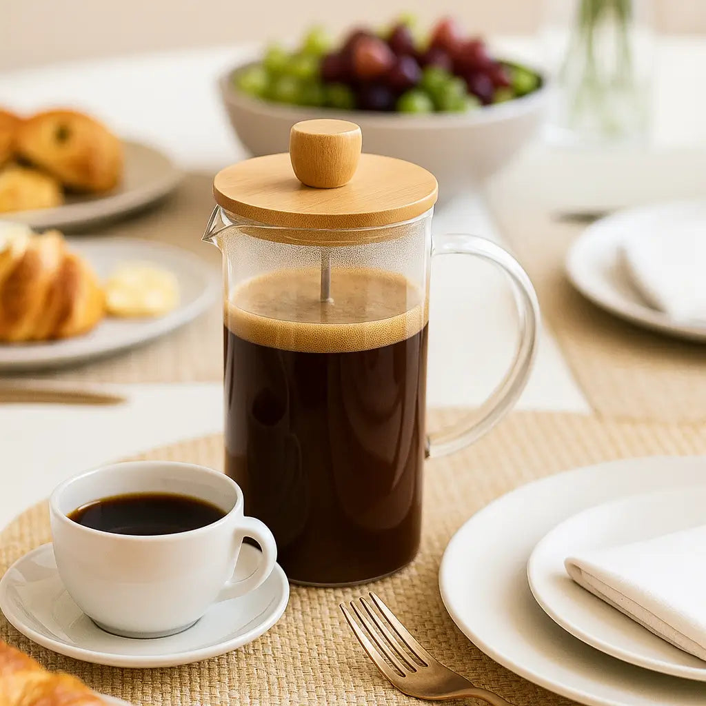 Cafeteira Prensa Francesa de Vidro com Tampa de Bambu 350ml