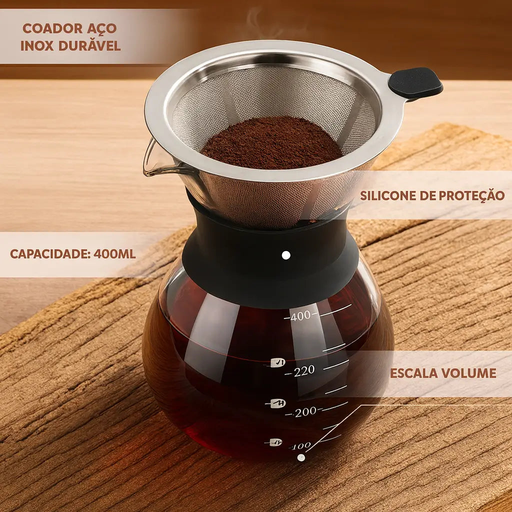 Cafeteira de Vidro com Filtro Inox 400ml