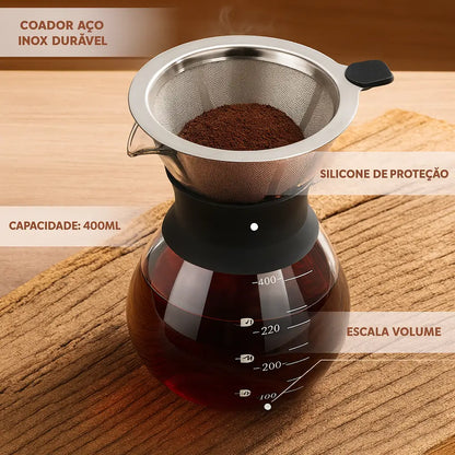 Cafeteira de Vidro com Filtro Inox 400ml