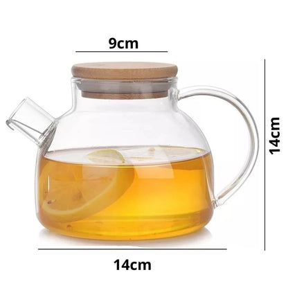 Chaleira de Vidro com Coador e Tampa de Bambu 1L