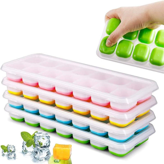 Kit 2 Formas de Gelo Fundo de Silicone Com Tampa 14 Cubos