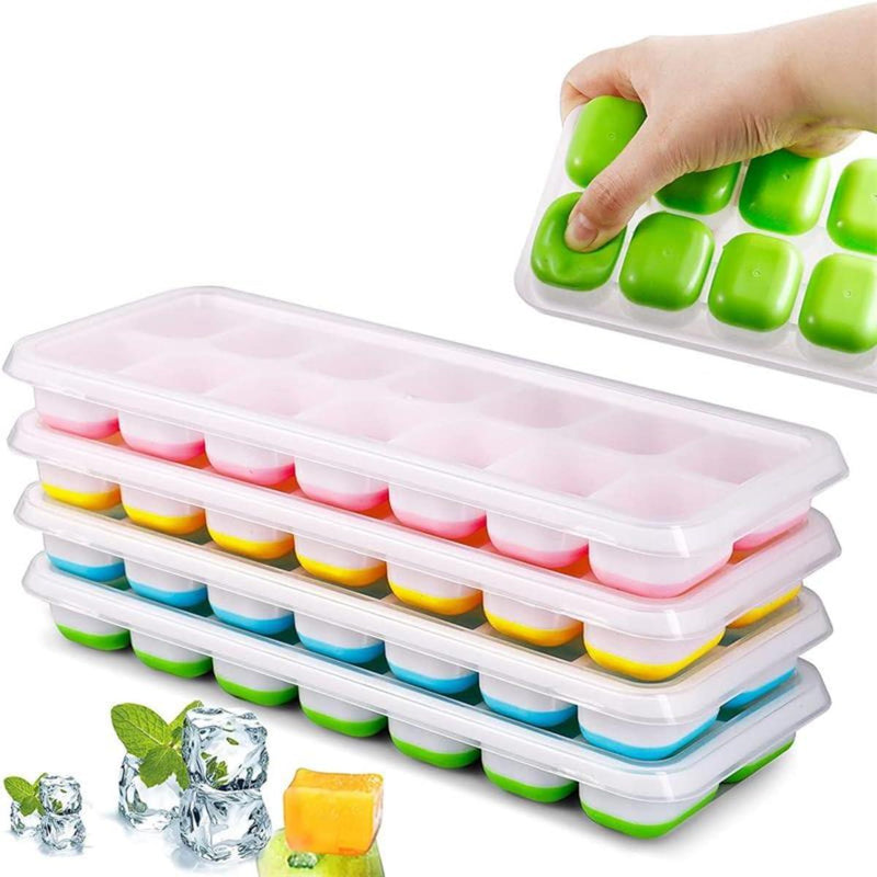 Forma de Gelo Fundo de Silicone Com Tampa 14 Cubos