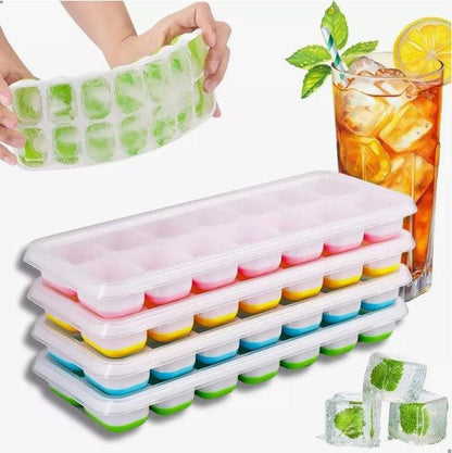 Kit 2 Formas de Gelo Fundo de Silicone Com Tampa 14 Cubos