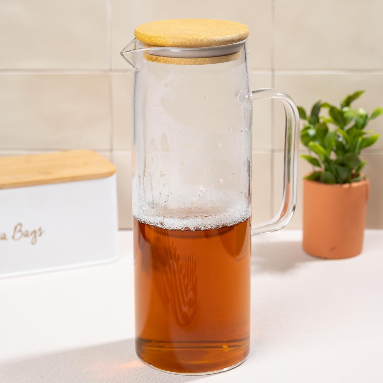 Jarra de Vidro com Tampa de Bambu 1,2L