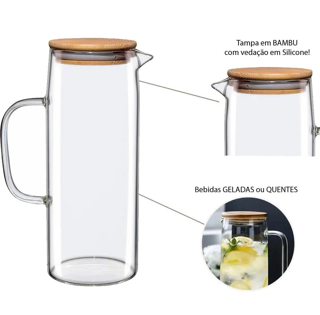 Jarra de Vidro com Tampa de Bambu 1,2L