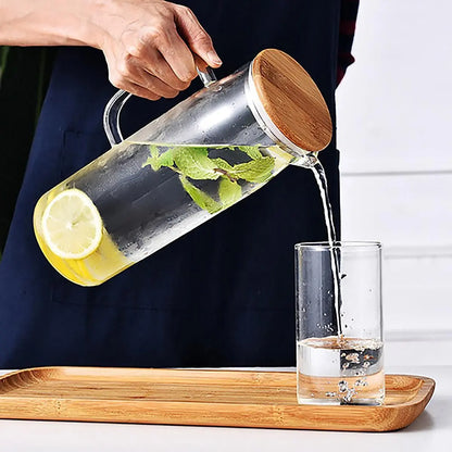 Jarra de Vidro com Tampa de Bambu 1,2L