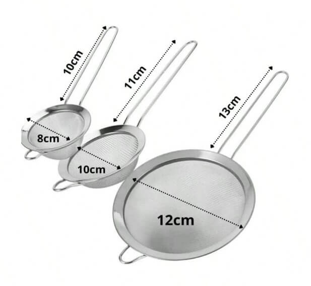 Kit 3 Peneiras em Aço Inox