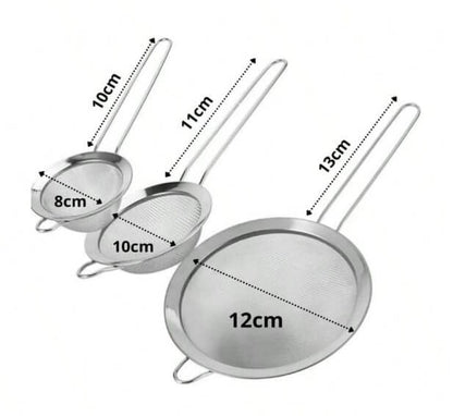 Kit 3 Peneiras em Aço Inox