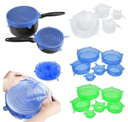 Kit 6 Tampas de Silicone Redondas Reutilizáveis