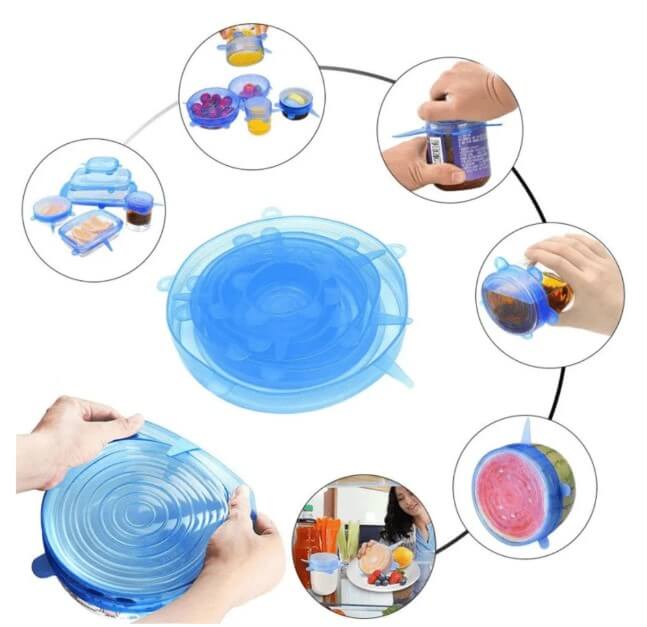 Kit 6 Tampas de Silicone Redondas Reutilizáveis