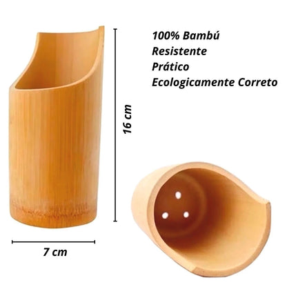 Kit 4 Utensílios de Bambu Com Suporte
