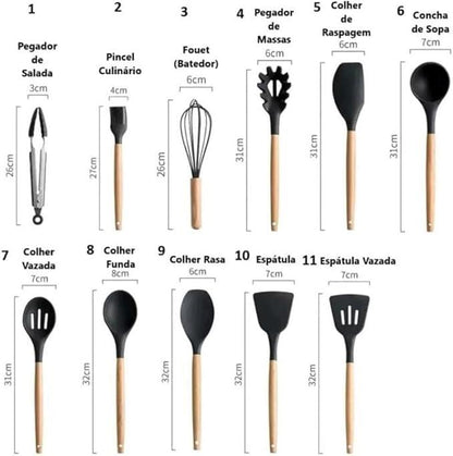 Kit Utensílios de Cozinha de Silicone 19 Peças
