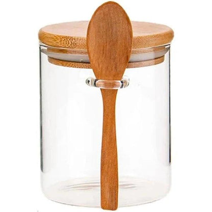 Kit 2 Potes Herméticos de Vidro Com Tampa e Colher de Bambu 400ml