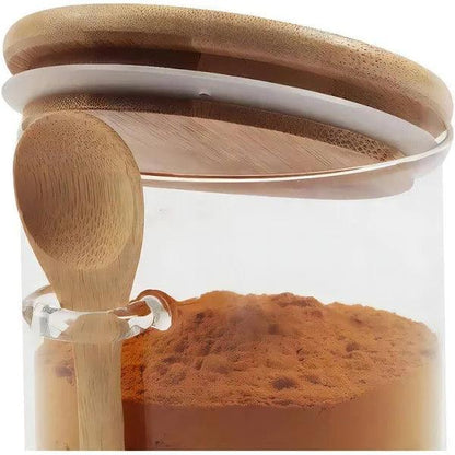 Kit 2 Potes Herméticos de Vidro Com Tampa e Colher de Bambu 400ml