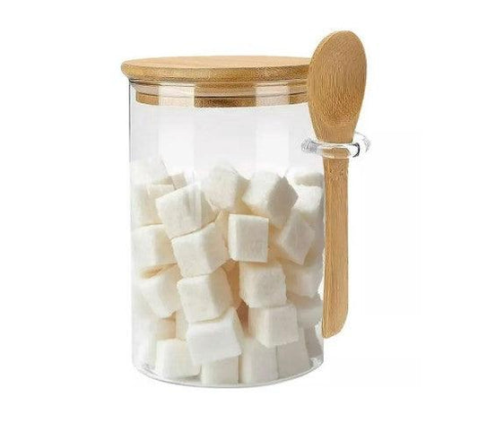 Kit 2 Potes Herméticos de Vidro Com Tampa e Colher de Bambu 400ml